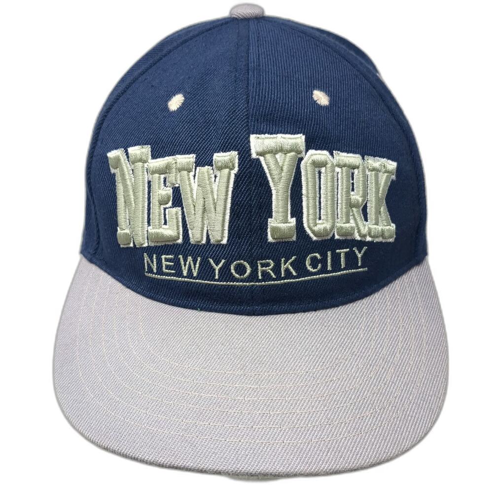 L.O.G.A. Snapback Hat Blue Gray White OSFM New York City 3D Embroidery Flat Brim